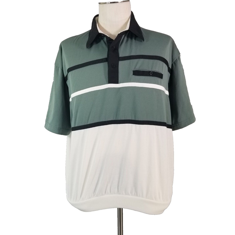 Classics by Palmland polo shirt men's XL green white banded bottom retro Hipster